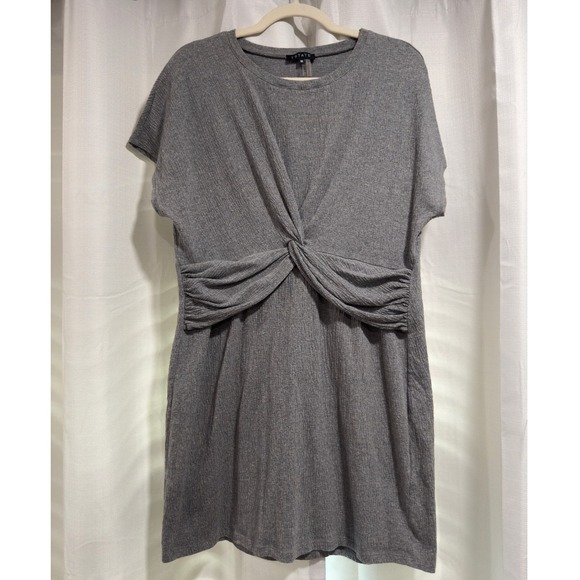 1.STATE Dresses & Skirts - 1.STATE Womens Grey Twist Front Ribbed Knit Short Sleeve Mini‎ Dress Medium